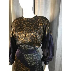 Vintage Escada 2pc Silk Blouse and Skirt Set Sz M